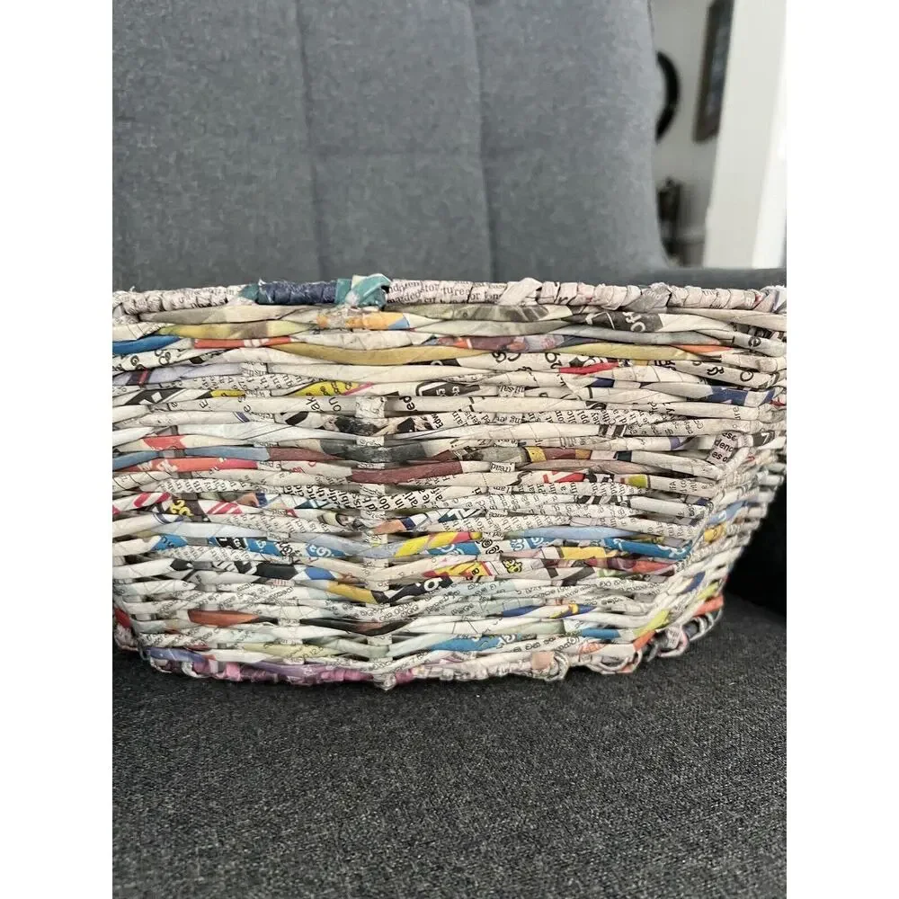 NWT Trader Joe’s Basket Recycled Newspaper Hand Woven Boho 16x12 Metal Frame
